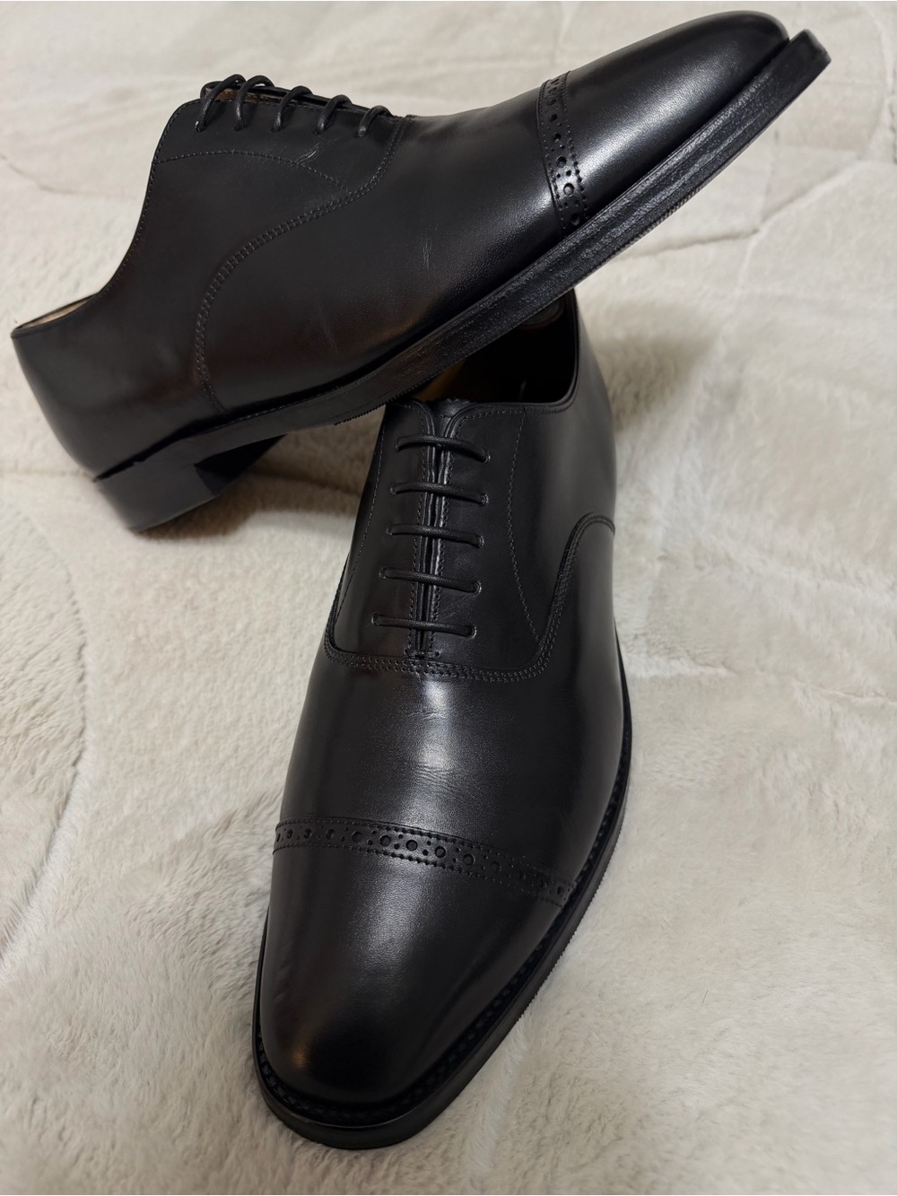 $1,100 Crockett Jones Peal Brooks Brothers Black Cap-Toe Oxford Shoes 9.5 10.5